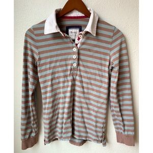 Boden Rugby Striped Long Sleeve Top with Elbow Patches White Collar Size 8